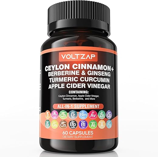 VOLTZAP - Canela do Ceilão 3000mg Cúrcuma 3000mg Ginseng 2000mg Berberina 1200mg: Incluindo Melão Amargo Gymnema Cardo de Leite Feno-Grego para Imunidade