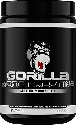Gorilla Mind - Gorilla Mode Creatine – Pó Micronizado de Creatina Monohidratada / Tamanho Muscular Aprimorado, Potência e Força / 5g por Porção, 100 Porções