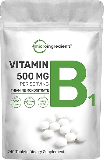 Vitamina B1 500mg Por Porção, 240 Comprimidos | Suplemento de Vitamina B1 Tiamina, Vitaminas B Essenciais | Suporta o Metabolismo - Micro Ingredients