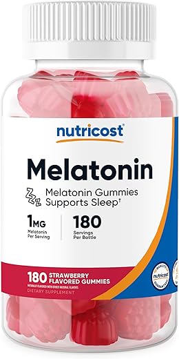 Melatonina 1mg, 180 Gomas, Sabor Morango – Sem Glúten, Não-OGM, Sem Xarope de Milho - Nutricost
