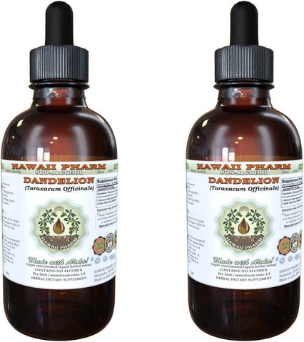 Extrato Líquido de Dente-de-leão sem Álcool, Raiz Seca Orgânica de Dente-de-leão (Taraxacum Officinale) Glicerito Hawaii Pharm Herbal Natural 2×2 oz (60ml)