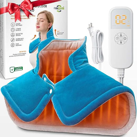 fanatato - Aquecedor de Pescoço e Ombros, Presentes para Homens, Pais, Mulheres e Mães, Dia dos Pais, Dia das Mães, Aniversário, Natal, Almofada Ponderada de Aquecimento para Alívio da Dor, 6 Configurações de Calor 2H