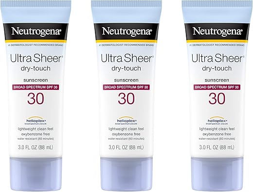 Protetor Solar Neutrogena Ultra Sheer Dry-Touch FPS 30, Proteção UVA/UVB, Livre de Oxybenzone, Resistente à Água, Não Comedogênico, Não Oleoso, Tamanho Viagem, 90 ml
