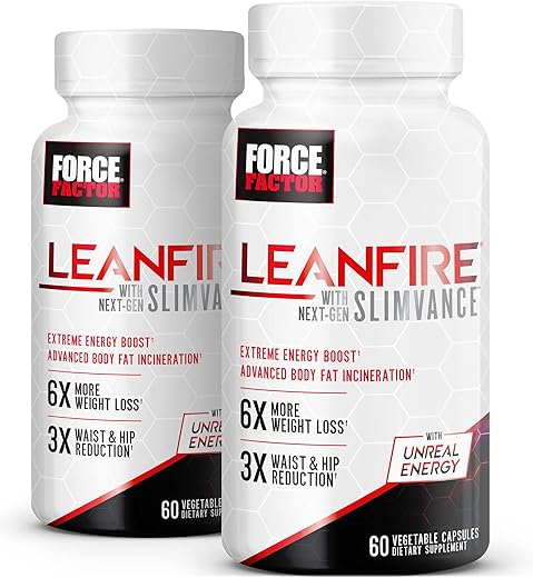 Force Factor - FORCE FACTOR LeanFire com SLIMVANCE de última geração, 2-Pack, Pílulas Energéticas Avançadas com Vitaminas B e Cafeína para Acelerar o Metabolismo, Aumentar o Foco e Melhorar o Treino