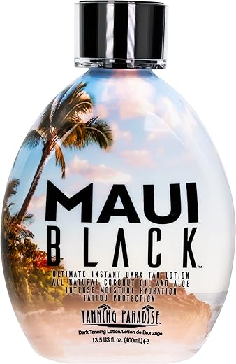 TANNING PARADISE - Tanning Paradise Maui Black Lotion – Autobronzeador Instantâneo Escuro Natural com Óleo de Coco e Hidratação de Aloe – Proteção para Tatuagens 400ml