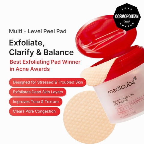 medicube Toner Pads Red Succinic Acid Panthenol Facial Peeling Pad | Exfoliating Toner Pad for Breakout-Prone Skin | Niacinamide, AHA, BHA, and Soothing Panthenol - Non-Comedogenic, 70 Pads (1 Pack)