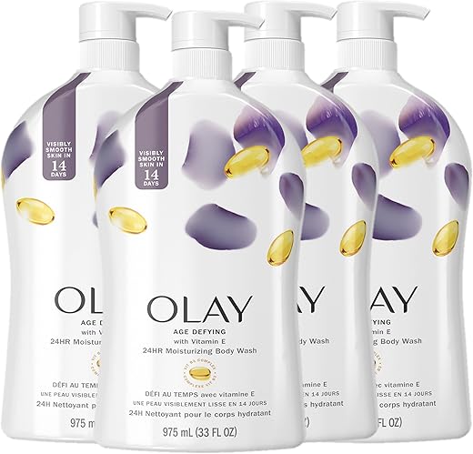 Body Wash Age Defying com Vitamina E para Mulheres, 33 fl oz (Pack de 4) – Hidratante e Revitalizante - Olay