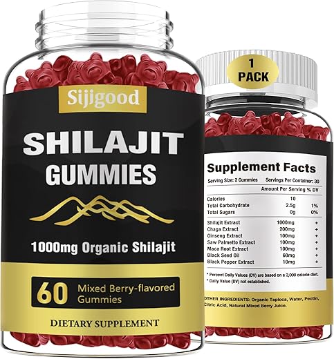 Sijigood - 2 Pacotes de Gomas de Shilajit Suplemento 1000 MG com 85 Minerais Traços, Shilajit para Homens
