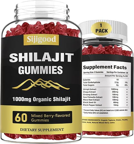 Sijigood - 2 Pacotes de Gomas de Shilajit Suplemento 1000 MG com 85 Minerais Traços, Shilajit para Homens