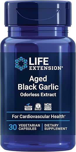 Aged Black Garlic – Suporte à Saúde Cardíaca, Pressão Arterial e Colesterol – Diário, Sem Glúten, Vegetariano, Não-OGM – 30 cápsulas - Life Extension