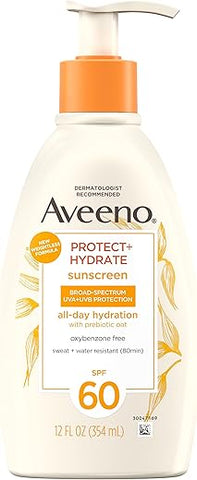 Protetor Hidratante Loção Corporal com Filtro Solar FPS 60 e Aveia Prebiótica, Leve, Livre de Parabenos, Oxybenzone e Óleo, 355 ml - Aveeno
