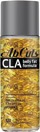 AbCuts - CLA Belly Fat Formula – 120 Cápsulas Softgel Fáceis de Engolir – Ômega 3, Óleo de Linhaça e Vitamina E – Ajuda a Aumentar o Suprimento Antioxidante e a Composição Corporal Saudável