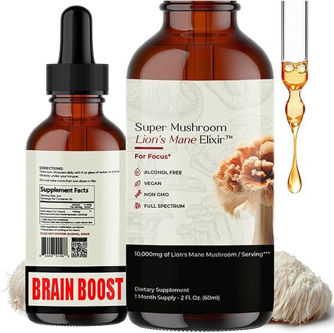 Lion’s Mane – Elixir Líquido para Memória e Foco com Cogumelos Funcionais – Extrato de Lion’s Mane em Espectro Completo – Sem GMO, Vegano – 100ml - Auri