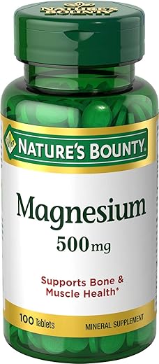 Nature's Bounty - Nature’s Bounty Magnésio, 500 mg Comprimidos Revestidos, Suplemento Mineral, Suporte para Saúde Óssea e Muscular, Sem Glúten, Vegetariano, 100 Unidades (Pacote com 3)