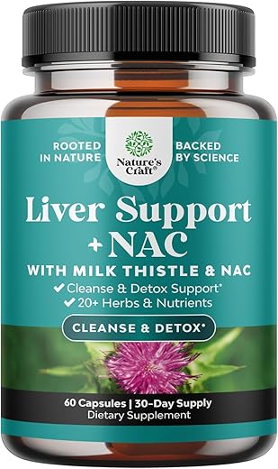 Natures Craft - Suplemento de Suporte Hepático com NAC – Fórmula Herbal com N Acetil Cisteína, Silimarina, Extrato de Cardo Mariano, Raiz de Dente-de-leão, Extrato de Alcachofra, Bitartarato de Colina e mais