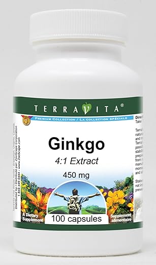 Terravita - Ginkgo 4:1 – 450 mg (100 Cápsulas) – 2 Pacotes | Ginkgo Biloba 4:1 Concentrado | Saúde Cerebral | Memória e Concentração | Antioxidante Natural