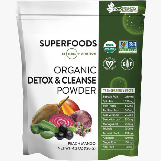 Nutrition Pó Orgânico Detox e Limpeza | Sabor Pêssego Manga | Detox Diário Suave | Superfoods | Antioxidantes Clorofila Ficocianina Eletrólitos | 15 Porções - MRM