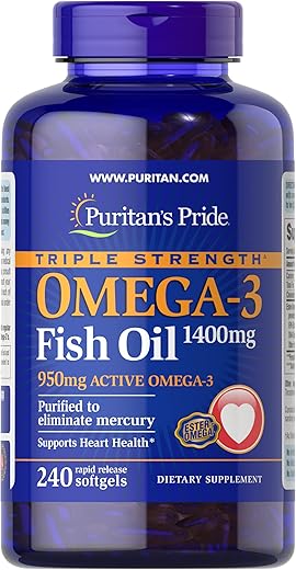 Puritan's Pride - Puritan’s Pride Ômega-3 Triplo Forte 1360 Mg (950 Mg Ômega-3 Ativo), 240 Cápsulas, Embalagem pode variar