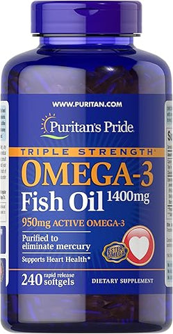 Puritan's Pride - Puritan’s Pride Ômega-3 Triplo Forte 1360 Mg (950 Mg Ômega-3 Ativo), 240 Cápsulas, Embalagem pode variar