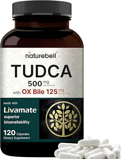 NatureBell - TUDCA 500mg com OX Bile 125mg por Porção, 120 Cápsulas – Suporte de Sais Biliares, Fórmula Livamate de Alta Absorção | Limpeza e Desintoxicação do Fígado