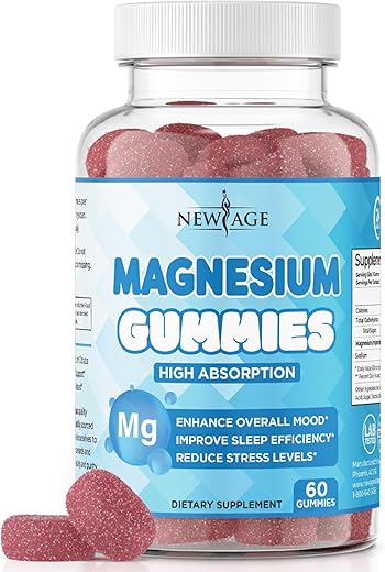 NEW AGE - Magnesium Gummies Vegan – Calming Anti-Stress, Sabor Natural de Framboesa – 60 Unidades