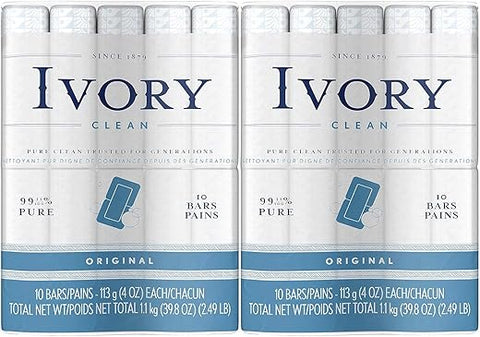 Sabonete em Barra Ivory Clean Original, 4 Ounce (113g), 10 Unidades (Pack de 2) Total 20 Barras