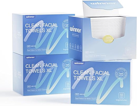Winner - Toalhas de Rosto Descartáveis Winner | Towelettes de Rosto 100% Algodão dos EUA, Super Macias | Marca