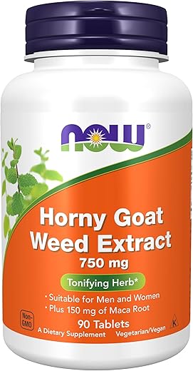 Suplementos, Extrato de Horny Goat Weed 750 mg + 150 mg de Maca Root, Erva Tonificante*, 90 Comprimidos, para Saúde Sexual - NOW Foods