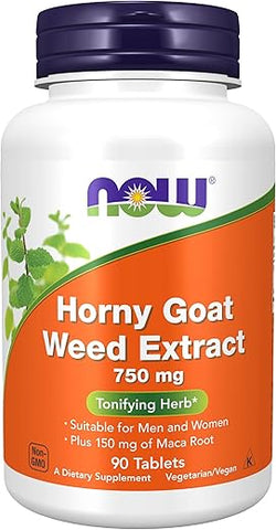 Suplementos, Extrato de Horny Goat Weed 750 mg + 150 mg de Maca Root, Erva Tonificante*, 90 Comprimidos, para Saúde Sexual - NOW Foods