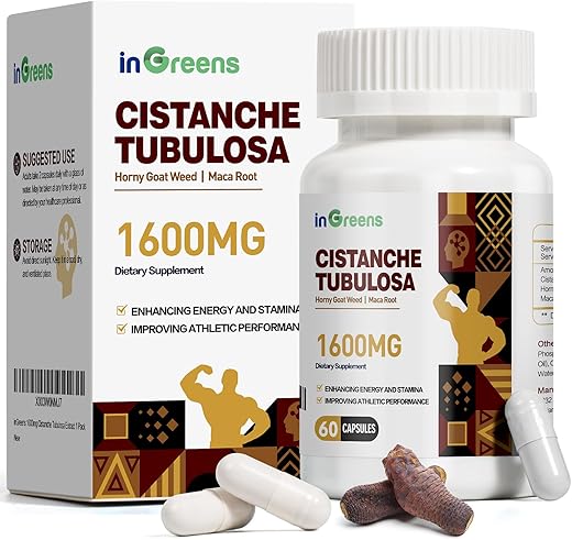 inGreens - Cistanche Tubulosa 1600MG: Energizante com Extrato de Horny Goat Weed e Maca, Força e Equilíbrio Hormonal para Homens