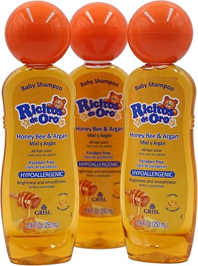 Shampoo de Limpeza para Bebê Ricitos de Oro Honey Bee com Mel e Sem Parabenos – Hipoalergênico – 3 Unidades de 250ml Cada