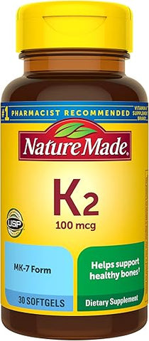 Vitamina K2 100 mcg, Suplemento para Ossos Saudáveis, 30 Softgels, 30 Dias de Fornecimento - Nature Made