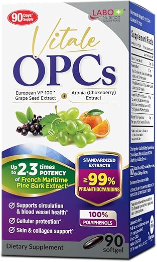 Vitale OPCs | Extrato Premium de Semente de Uva Europeia com Aronia, Bioflavonoides Cítricos | Suporta Circulação, Saúde da Pele e Proteção Celular | 100%% polifenóis - LABO Nutrition