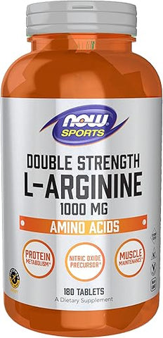 Sports Nutrition L-Arginine Double Strength 1000mg – Precursor de Óxido Nítrico, Aminoácidos, 180 Tabletes - NOW Foods