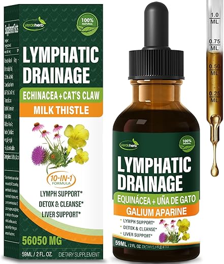 Verdeherb - Cleavers Lymphatic Drainage Drops Enhance Lymph System Detox Cleanse, Poke Root, Echinacea, Milk Thistle, Cats Claw, Turmeric, Dandelion, Burdock Immune Support Supplement, Made…