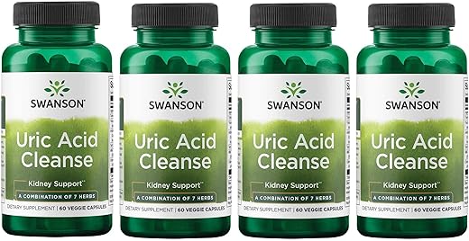 Uric Acid Cleanse – Suplemento Natural Promovendo Suporte Renal – Combinação Poderosa de 7 Ervas – (60 Cápsulas Vegetais) 4 Pacotes - Swanson