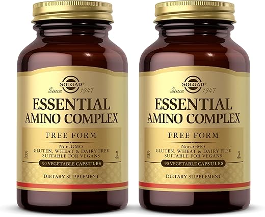 SOLGAR - Solgar Essential Amino Complex – 90 Cápsulas Vegetais, Pacote de 2 – Não-OGM, Vegano, Sem Glúten, Sem Laticínios, Kosher – 180 Porções Totais
