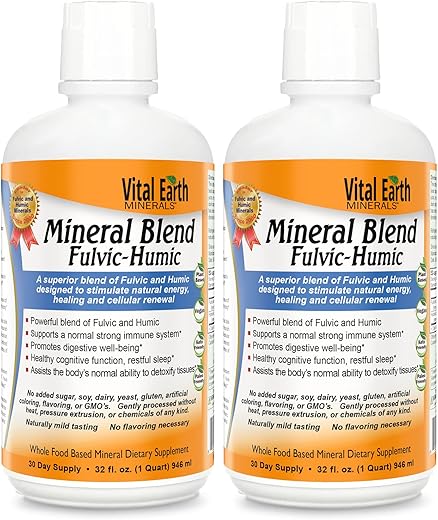 Líquido 2-Pack de Mistura Mineral Fulvic Humic – Suplemento de Ácido Fulvic com 70 Minerais Traços, Eletrólitos para Recuperação e Equilíbrio - Vital Earth Minerals