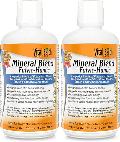Líquido 2-Pack de Mistura Mineral Fulvic Humic – Suplemento de Ácido Fulvic com 70 Minerais Traços, Eletrólitos para Recuperação e Equilíbrio - Vital Earth Minerals