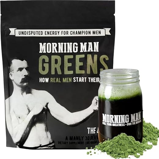 MORNING MAN - Mix de Superfood Probiótico de Verdes com Melhor Sabor, 95mg de Cafeína, Energize sua Manhã, 75 Vitaminas, Chá Verde