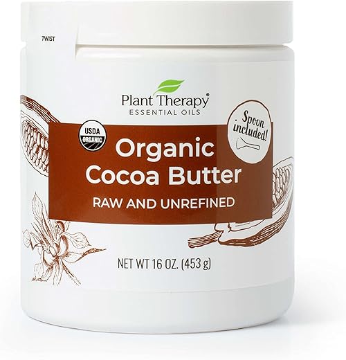 Cocoa Butter Organic Plant Therapy Raw, Certificado USDA, 16 oz Frasco Para Corpo e Rosto