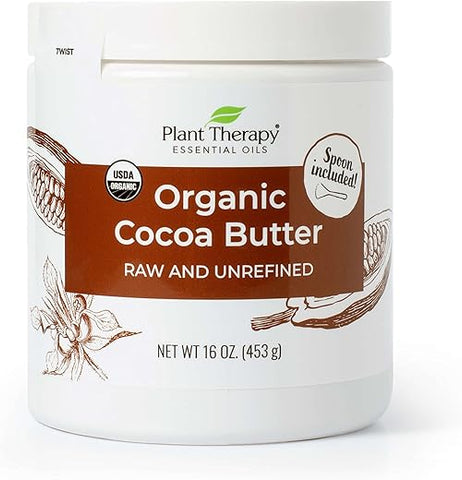 Cocoa Butter Organic Plant Therapy Raw, Certificado USDA, 16 oz Frasco Para Corpo e Rosto