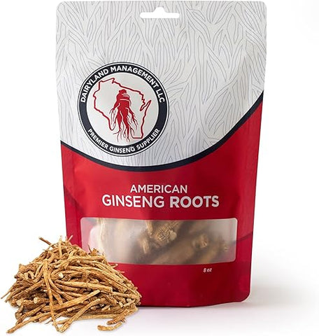 Dairyland Management LLC - Raízes de Ginseng Americano Dairyland – Embalagem de 8 oz de Raiz de Ginseng do Wisconsin – Autêntico Prong de Ginseng Americano – Ginseng Integral Livre de OGM e Glúten – Use Este Herbal