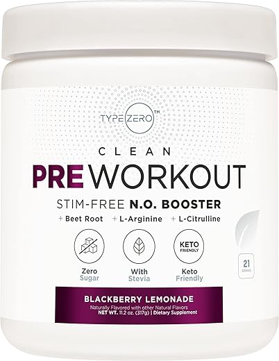 Ultra Clean Estimulante Grátis Pré-Treino Bomba (Blackberry Lemonade) Beterraba, Arginina, Citrulina Malato, Betaína, Beta A, ACV Sem Açúcar/Cafeína Pré-Treino Não Estimulante para Homens - Type Zero