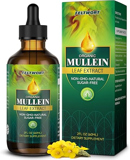 feltwort - Gotas de Mullein – Limpeza Pulmonar – Extrato de Folha – Poderoso Mullein para Suporte Imunológico e Desintoxicação – 30ml