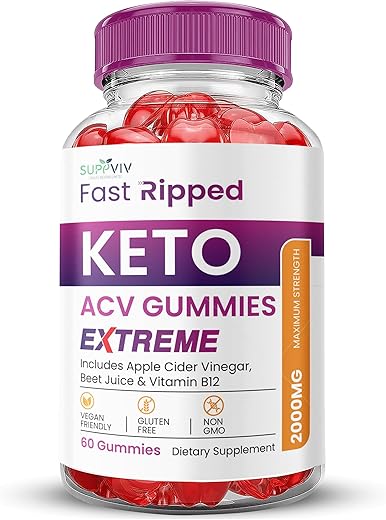 Suppviv - Fast Ripped Keto ACV Gummies Extreme 2000MG – Fórmula Aprimorada – Gomas de Vinagre de Maçã Keto ACV 60 Gomas 2000MG – Rápido e Eficaz
