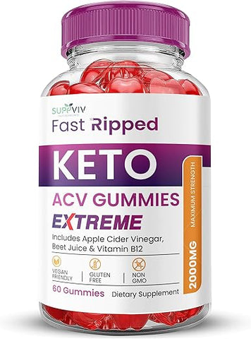 Suppviv - Fast Ripped Keto ACV Gummies Extreme 2000MG – Fórmula Aprimorada – Gomas de Vinagre de Maçã Keto ACV 60 Gomas 2000MG – Rápido e Eficaz