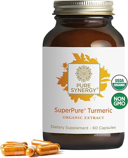 PURE SYNERGY - Pure Synergy SuperPure Extrato de Cúrcuma Orgânica | Suplemento de Curcumina de Cúrcuma | Cápsulas de Extrato de Cúrcuma 500 mg | Suporte Potente para a Saúde Imunológica e Articular (60 Cápsulas)