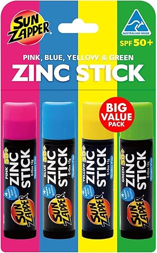 Protetor Solar Mineral Sun Zapper Stick (Rosa, Azul, Verde, Amarelo) FPS 50 Resistente à Água para o Rosto – 50g