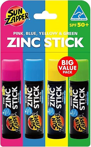 Protetor Solar Mineral Sun Zapper Stick (Rosa, Azul, Verde, Amarelo) FPS 50 Resistente à Água para o Rosto – 50g